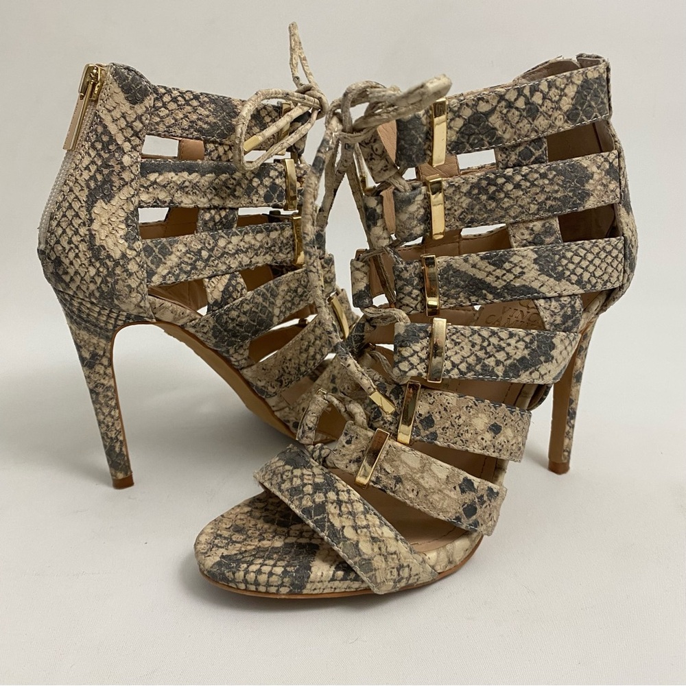 Vince Camuto Snake Print Strappy Bootie Ankle Boots 5.5 M Open Toe Women’s
